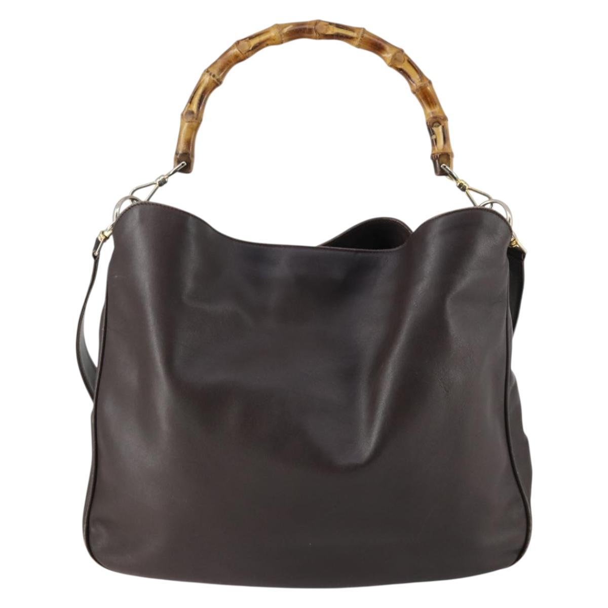 GUCCI Bamboo Shoulder Bag Leather 2way Brown Gold 001 1781 1577 0 Auth 145658