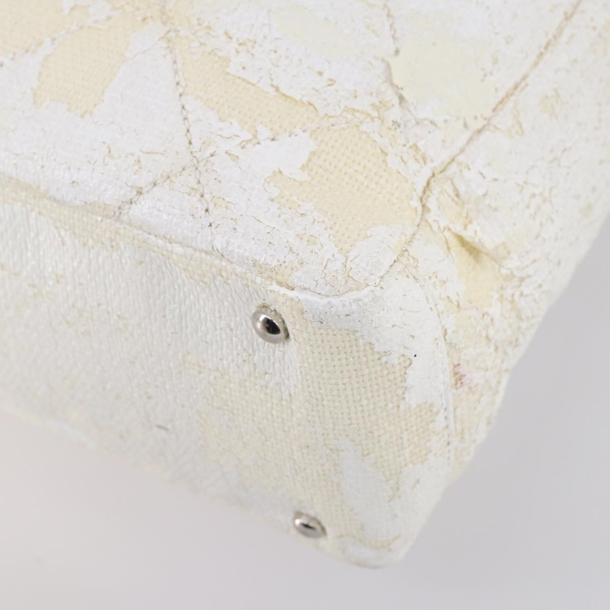 CHANEL Paris Biarritz MM Tote Bag Coated Canvas White Silver CC Auth 145693