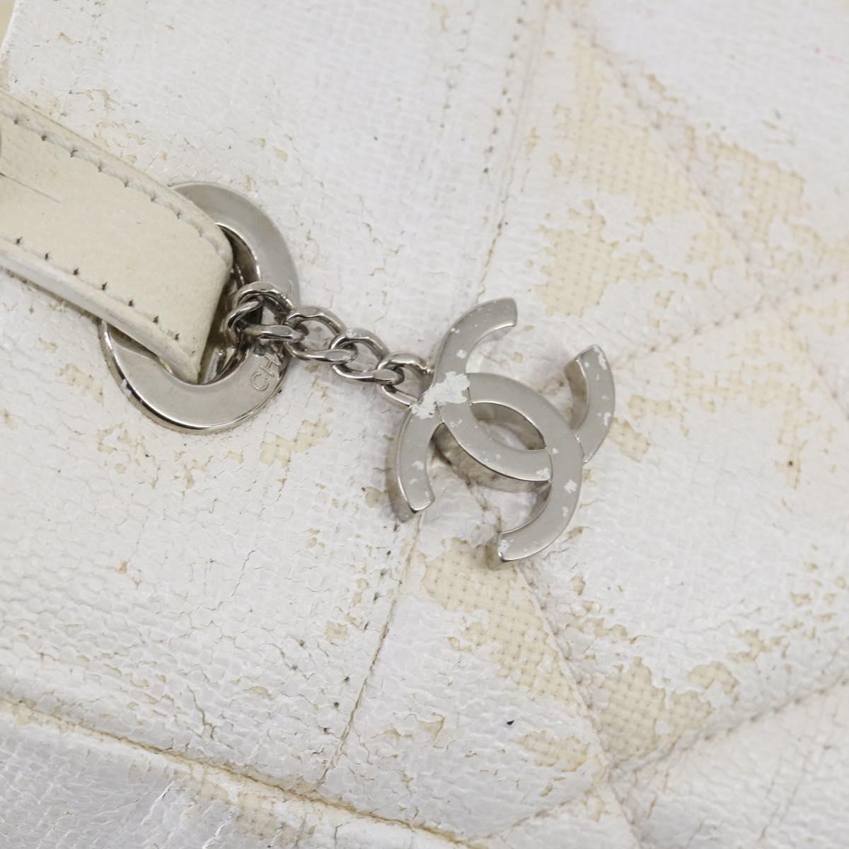 CHANEL Paris Biarritz MM Tote Bag Coated Canvas White Silver CC Auth 145693