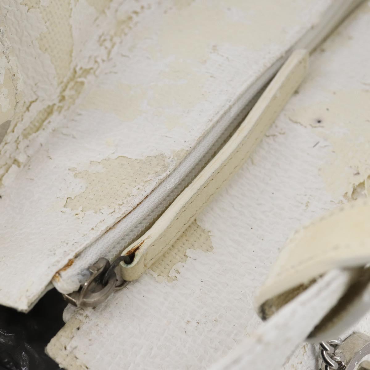 CHANEL Paris Biarritz MM Tote Bag Coated Canvas White Silver CC Auth 145693