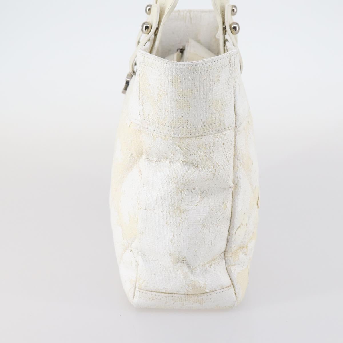 CHANEL Paris Biarritz MM Tote Bag Coated Canvas White Silver CC Auth 145693