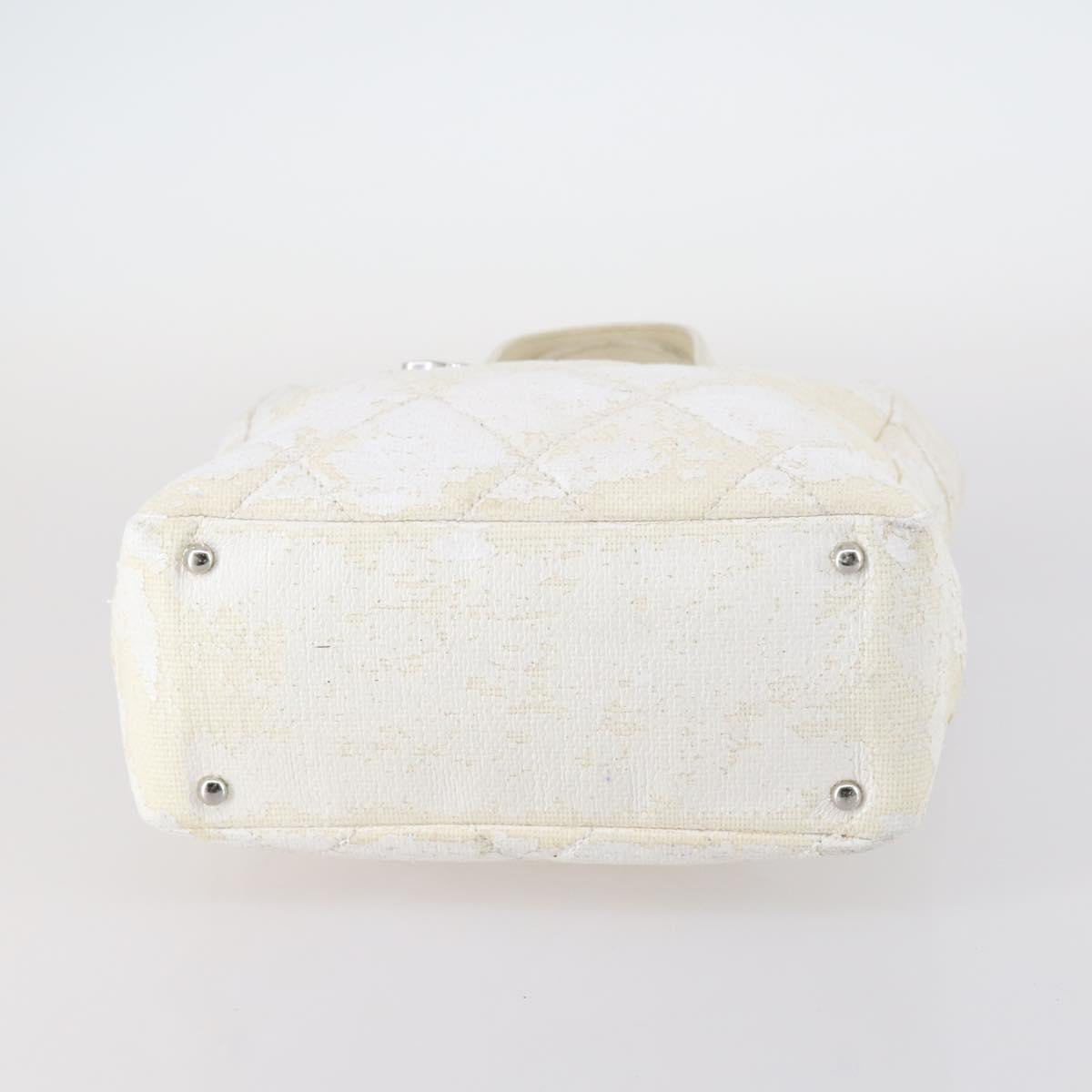 CHANEL Paris Biarritz MM Tote Bag Coated Canvas White Silver CC Auth 145693