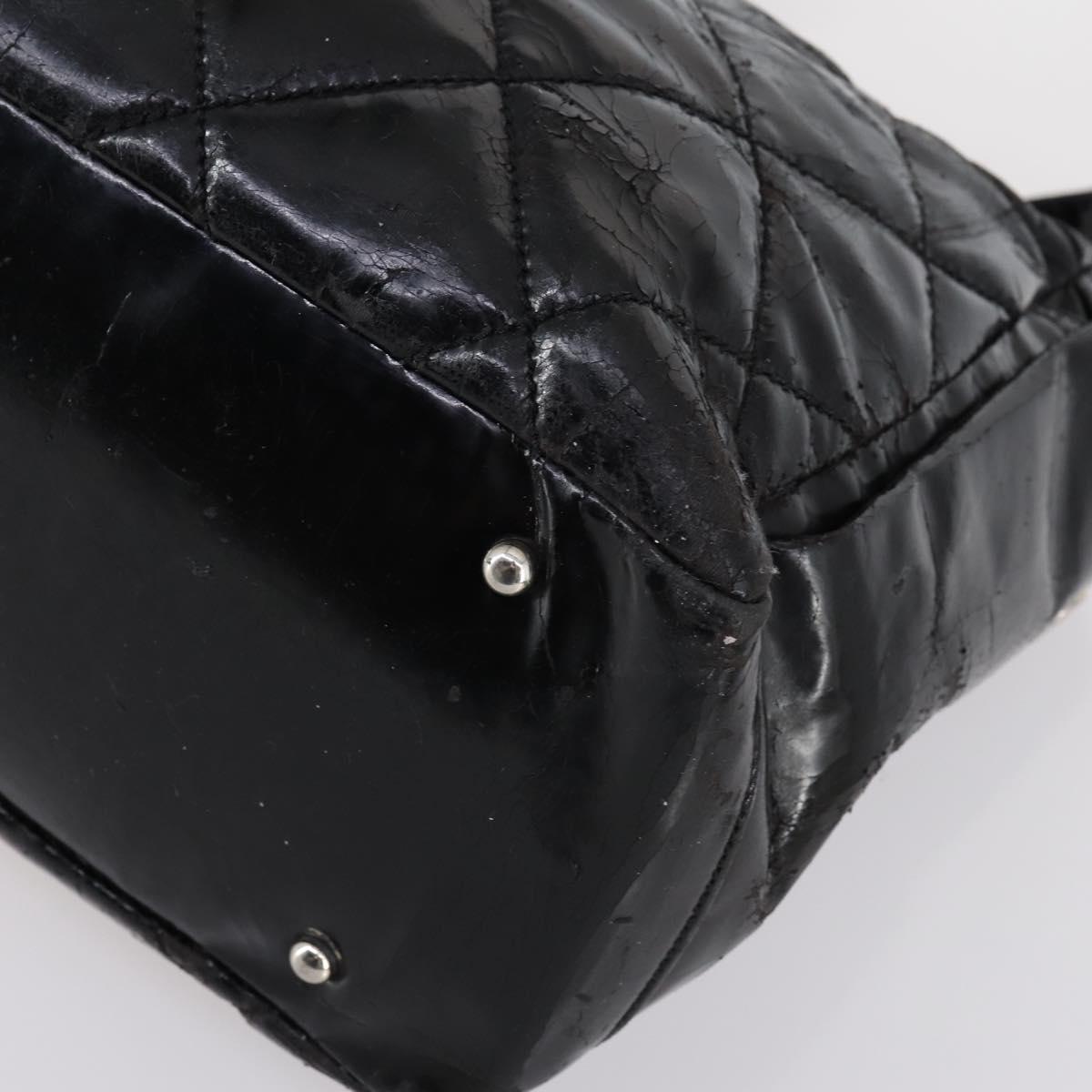 CHANEL Paris Biarritz GM Tote Bag Coated Canvas Black Silver CC Auth 145694