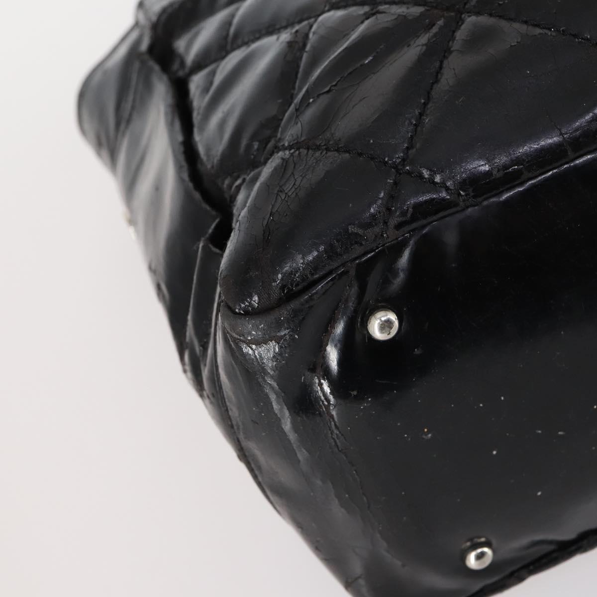 CHANEL Paris Biarritz GM Tote Bag Coated Canvas Black Silver CC Auth 145694