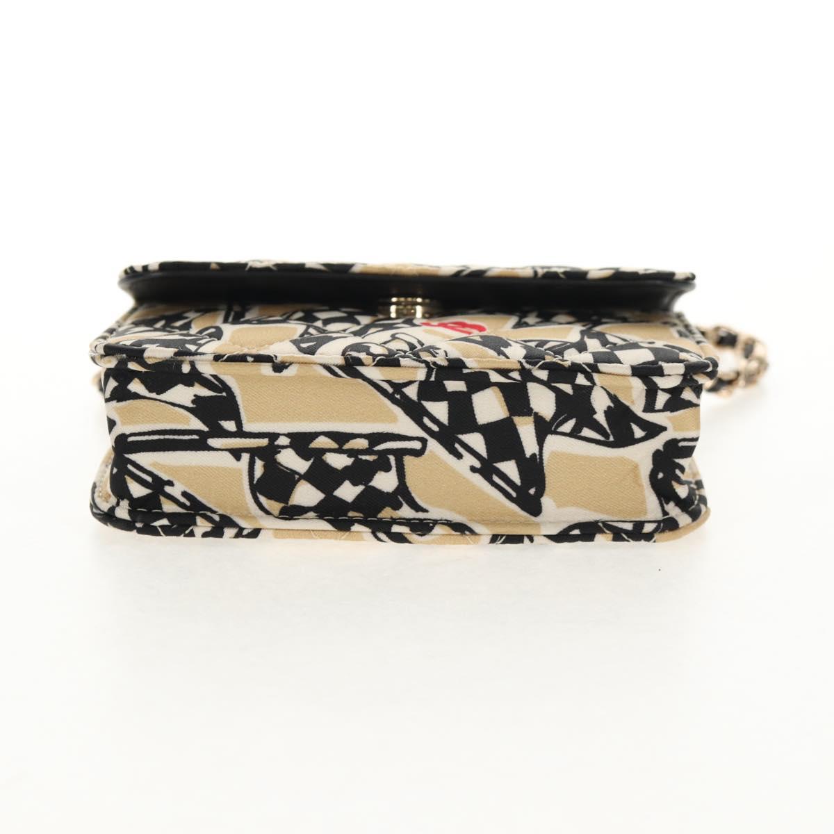 CHANEL Chain Checkered Flag Matelasse Bag Satin Beige Gold CC Auth 145708A