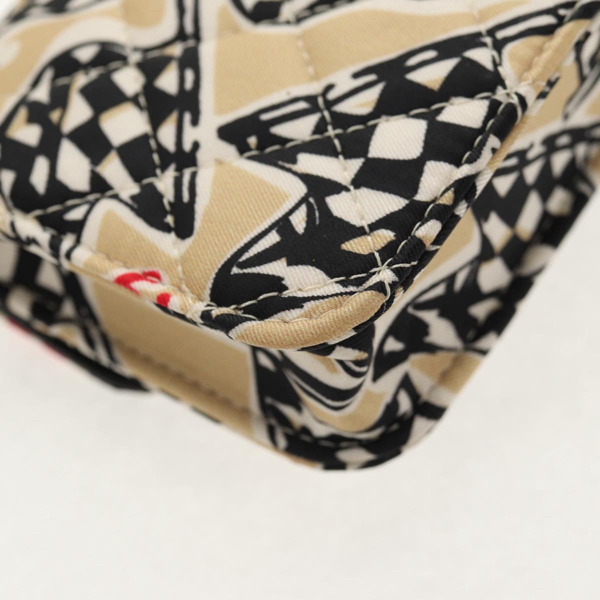 CHANEL Chain Checkered Flag Matelasse Bag Satin Beige Gold CC Auth 145708A