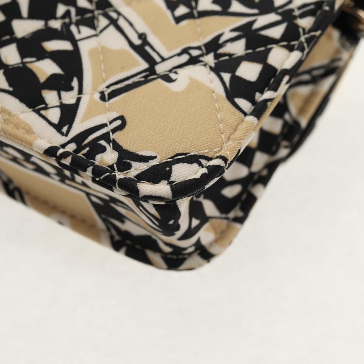 CHANEL Chain Checkered Flag Matelasse Bag Satin Beige Gold CC Auth 145708A