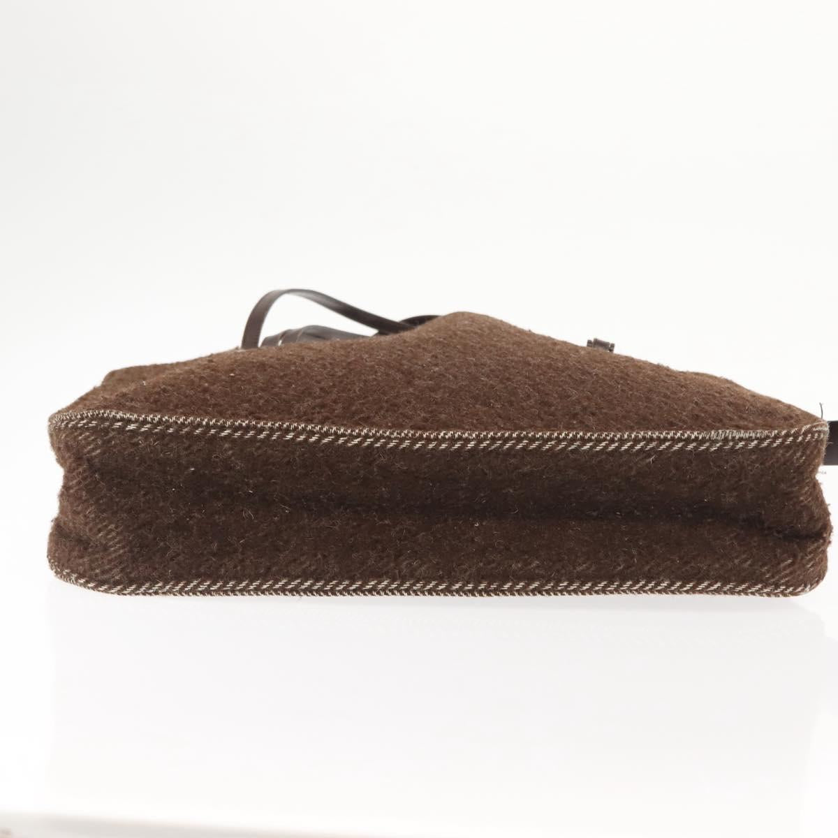 CHANEL Tote Bag Wool Brown CC Auth 145717