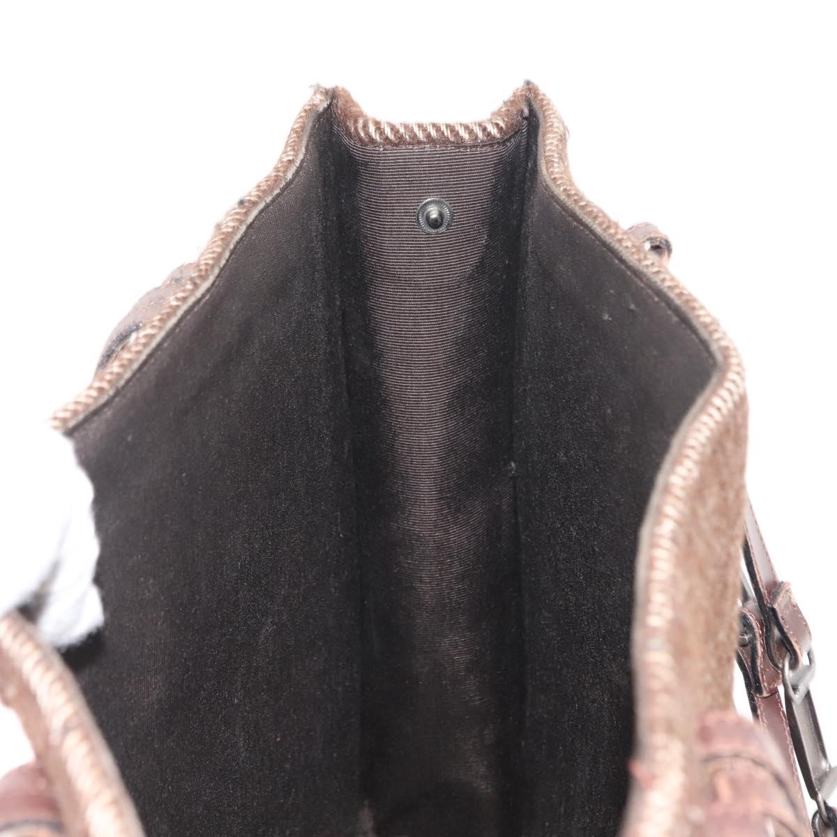 CHANEL Tote Bag Wool Brown CC Auth 145717