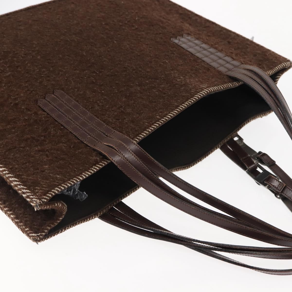 CHANEL Tote Bag Wool Brown CC Auth 145717