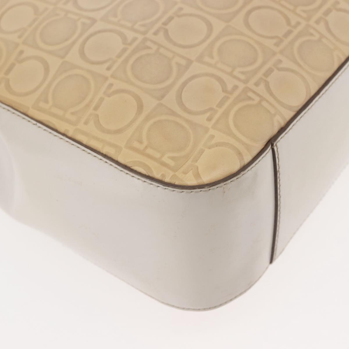 Salvatore Ferragamo Gancini Tote Bag Leather Beige Silver Auth 145755