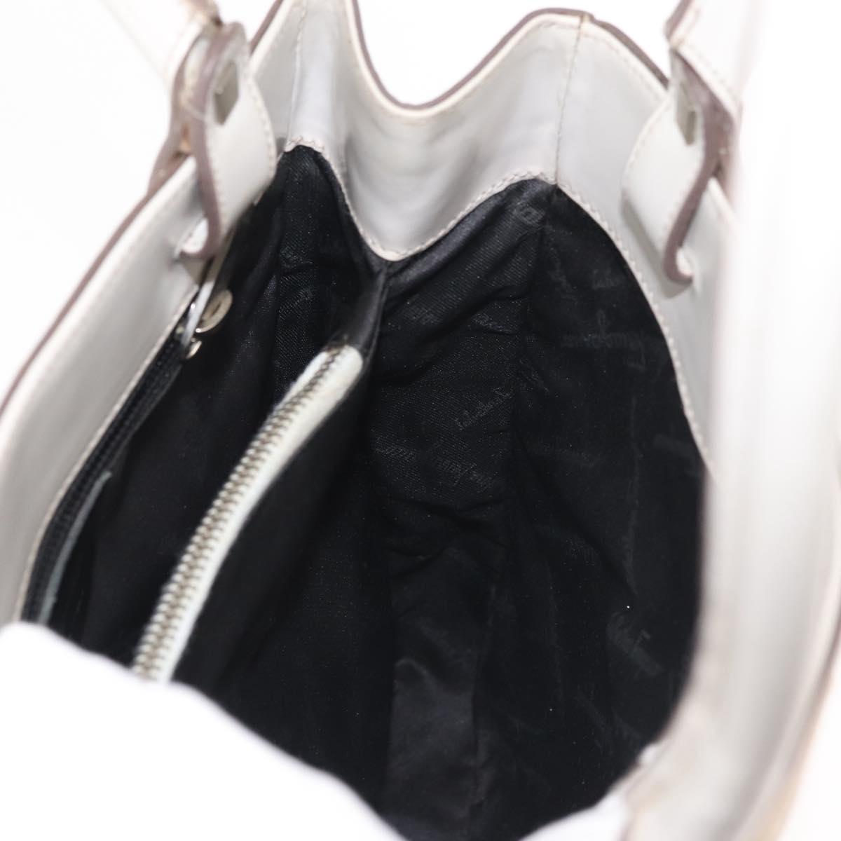 Salvatore Ferragamo Gancini Tote Bag Leather Beige Silver Auth 145755