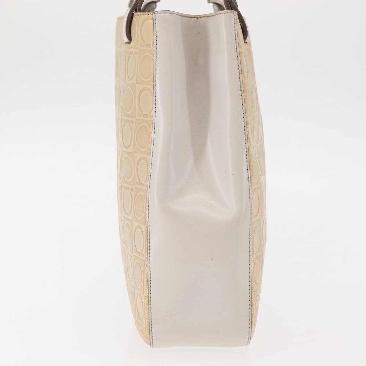 Salvatore Ferragamo Gancini Tote Bag Leather Beige Silver Auth 145755