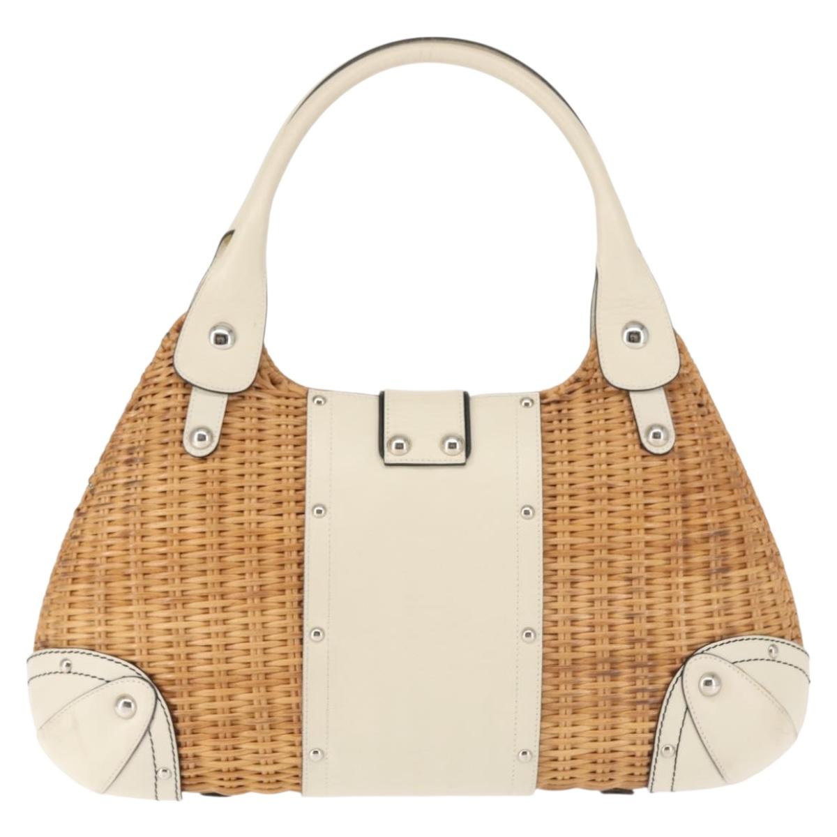 Salvatore Ferragamo Gancini Tote Bag Rattan Brown Silver Auth 145756