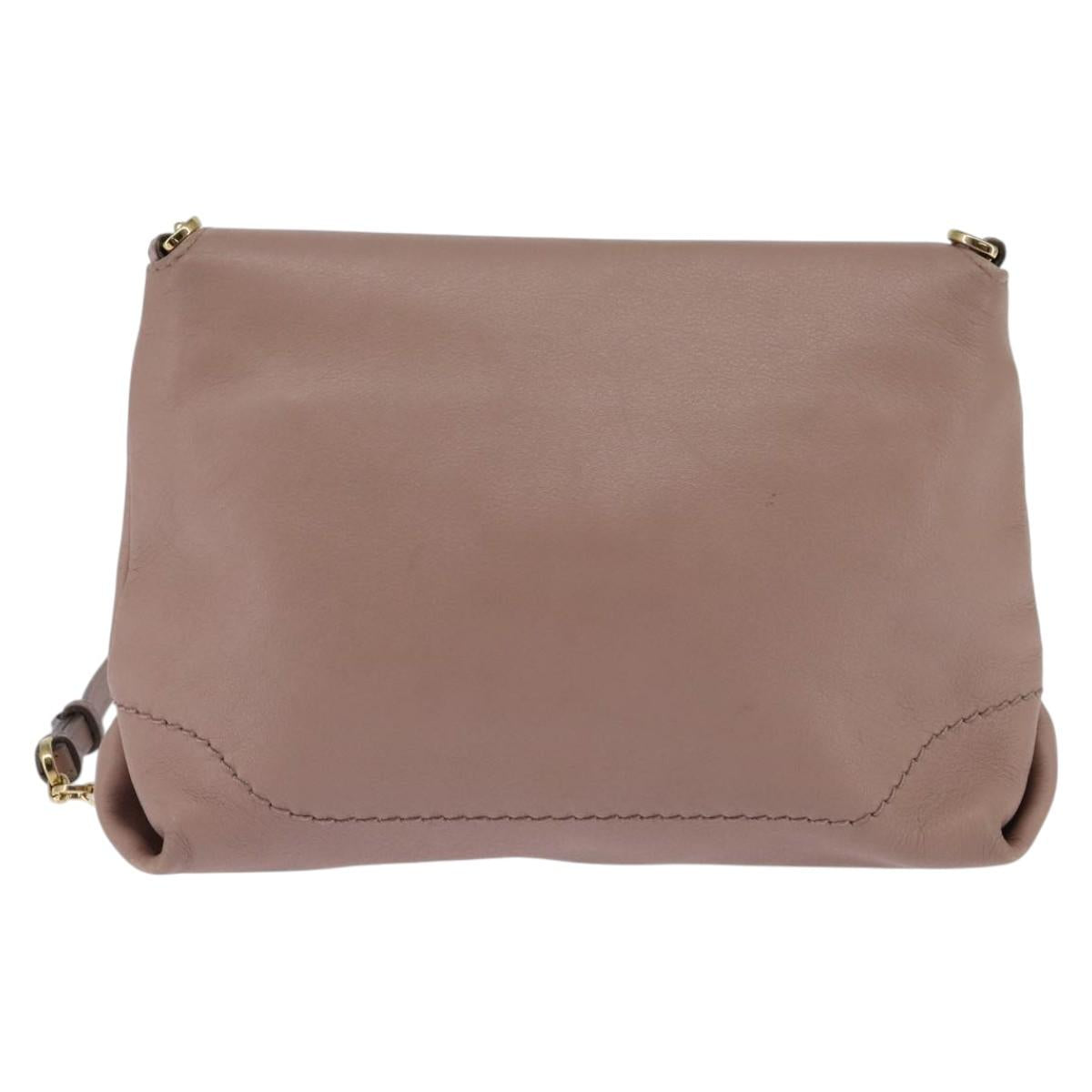 Salvatore Ferragamo Gancini Chain Shoulder Bag Leather Beige Gold Auth 145757