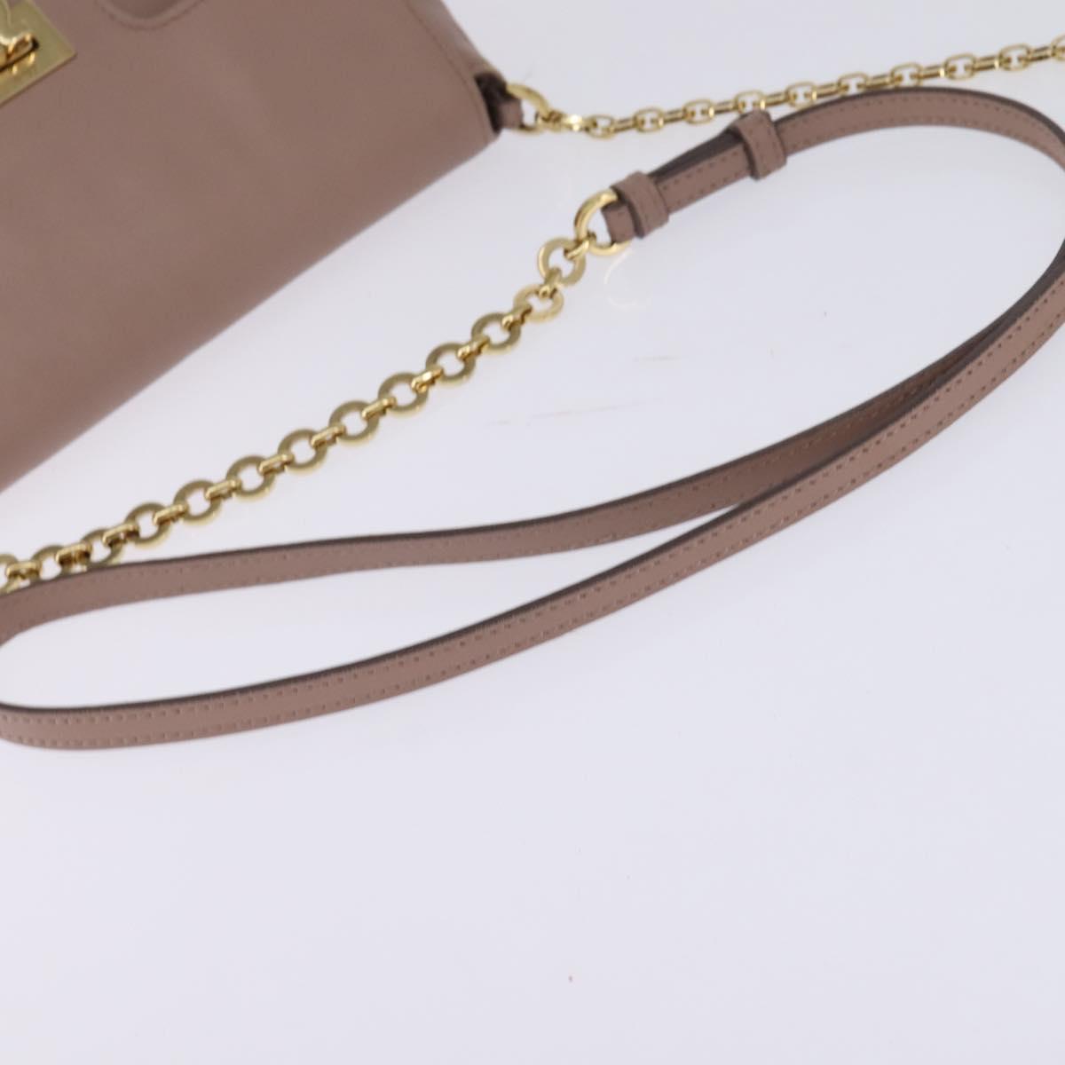 Salvatore Ferragamo Gancini Chain Shoulder Bag Leather Beige Gold Auth 145757
