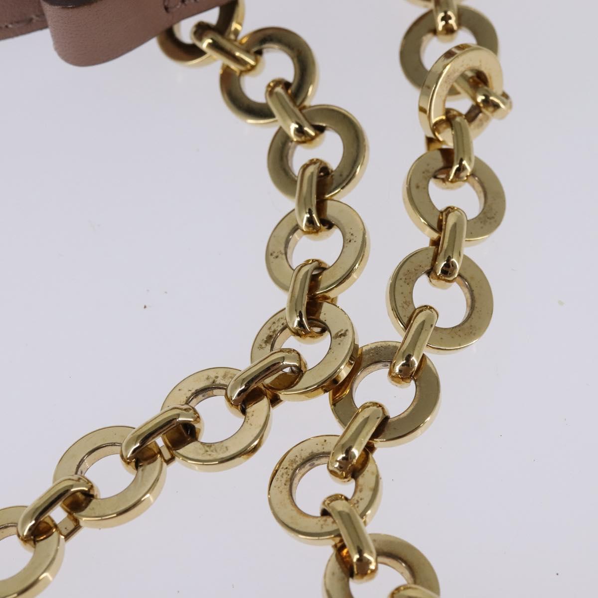 Salvatore Ferragamo Gancini Chain Shoulder Bag Leather Beige Gold Auth 145757