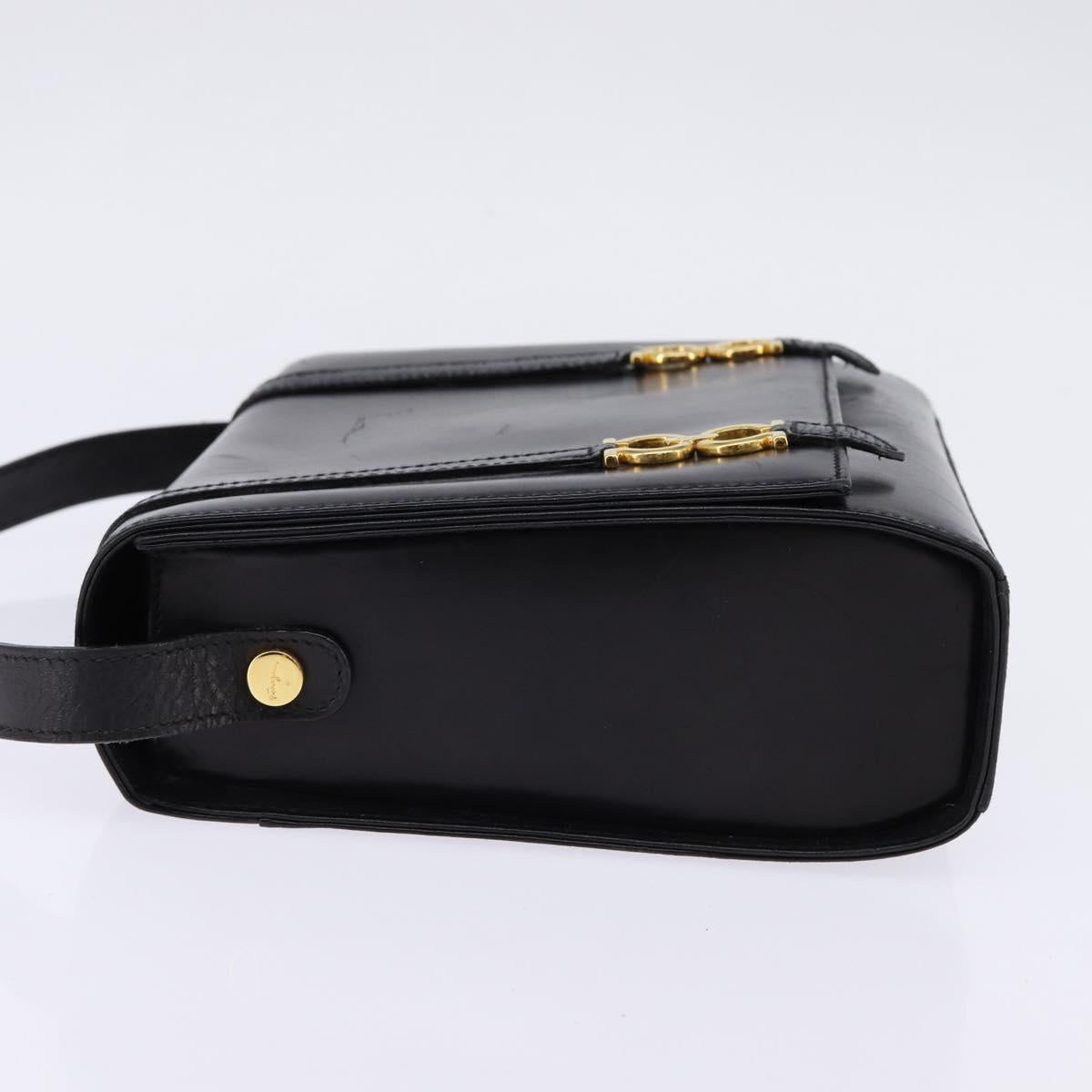 Salvatore Ferragamo Gancini Shoulder Bag Leather Black Gold Auth 145758
