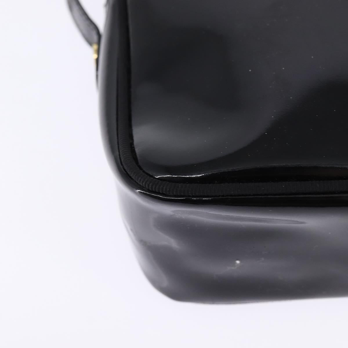 Salvatore Ferragamo Vala Shoulder Bag Enamel Black Gold Auth 145760