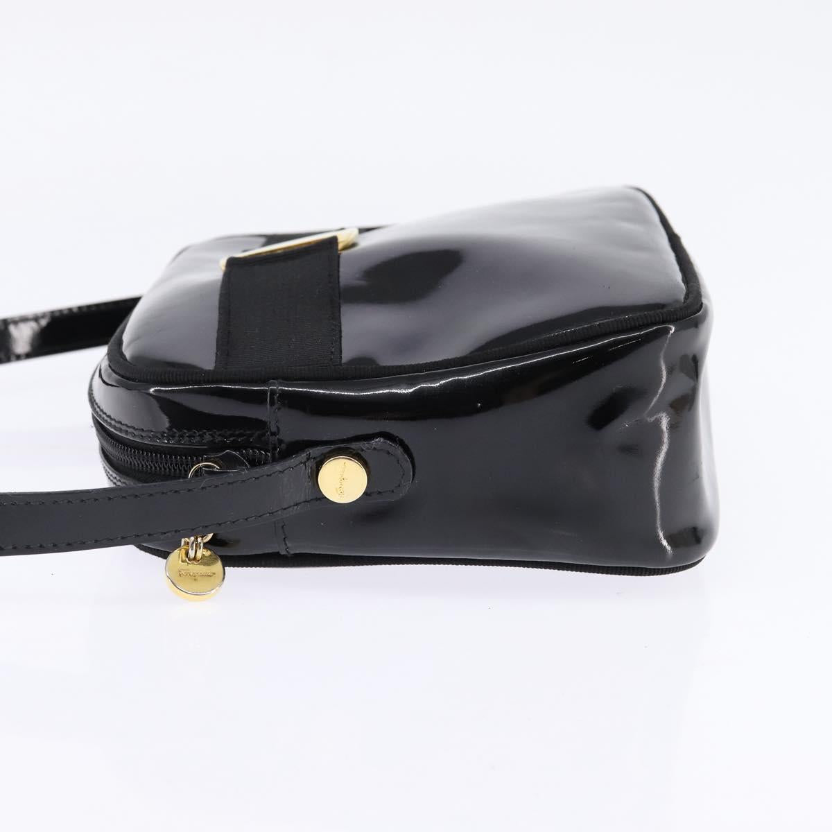 Salvatore Ferragamo Vala Shoulder Bag Enamel Black Gold Auth 145760