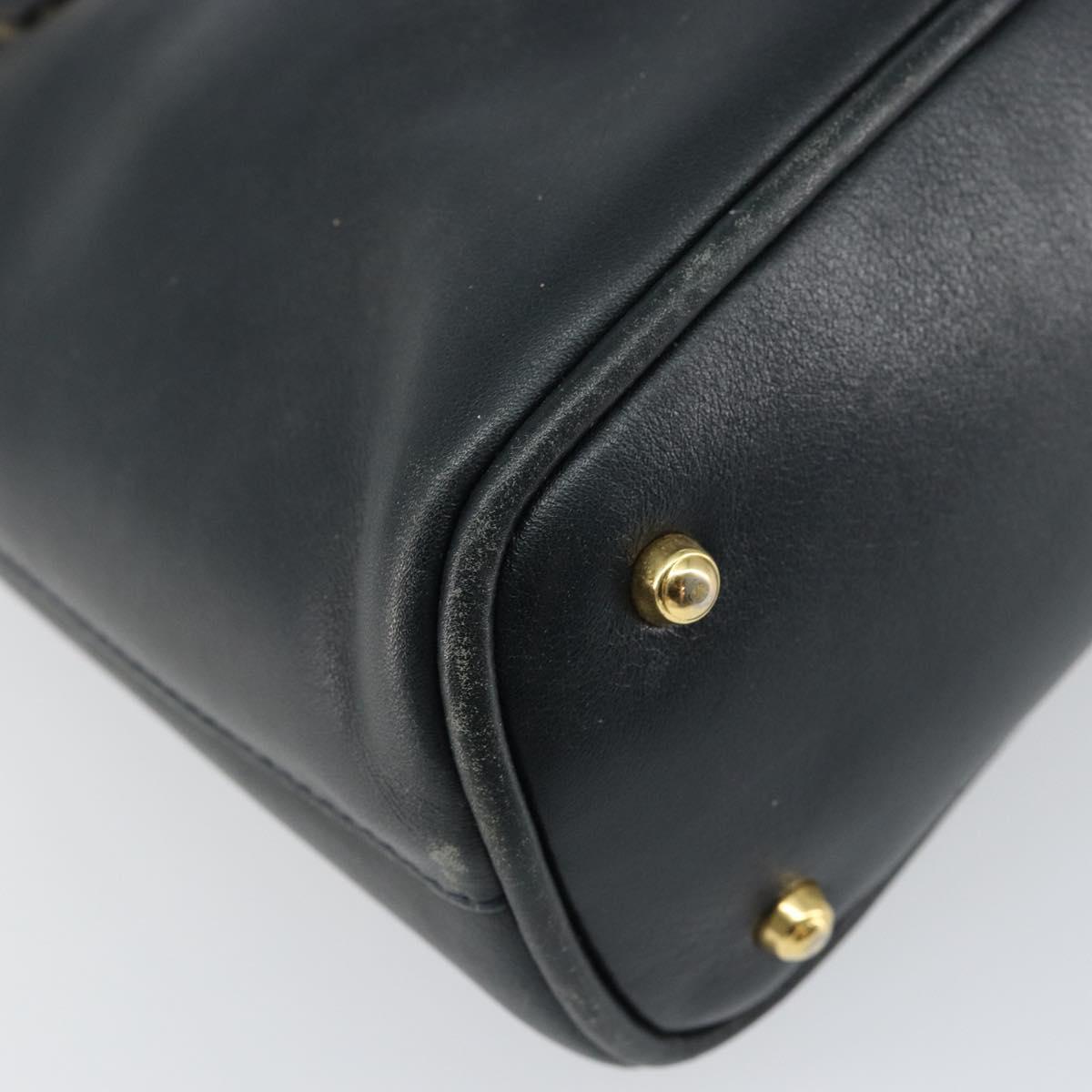 GUCCI Bamboo Hand Bag Leather 2way Navy Gold 000 2058 0290 0 Auth 145765