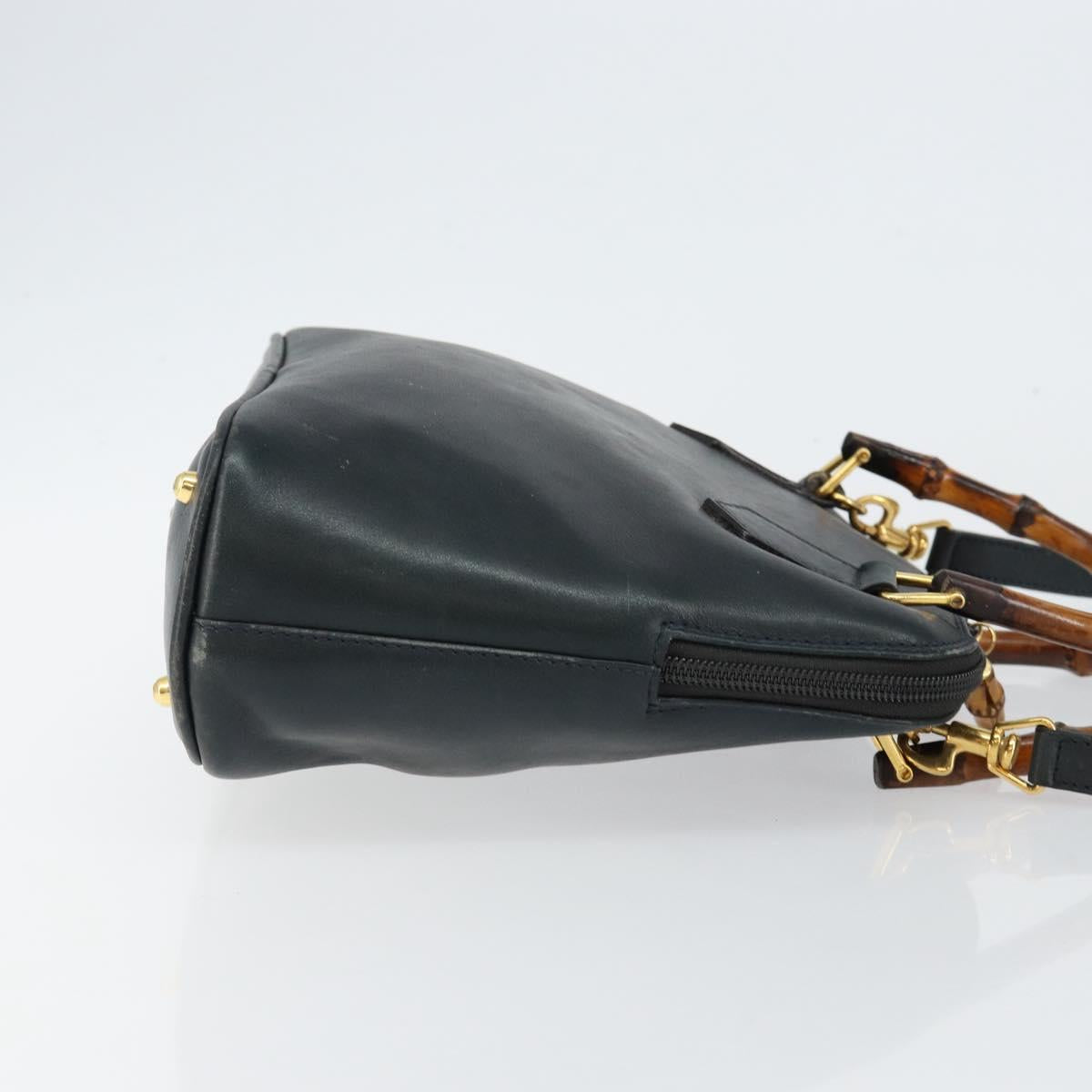 GUCCI Bamboo Hand Bag Leather 2way Navy Gold 000 2058 0290 0 Auth 145765