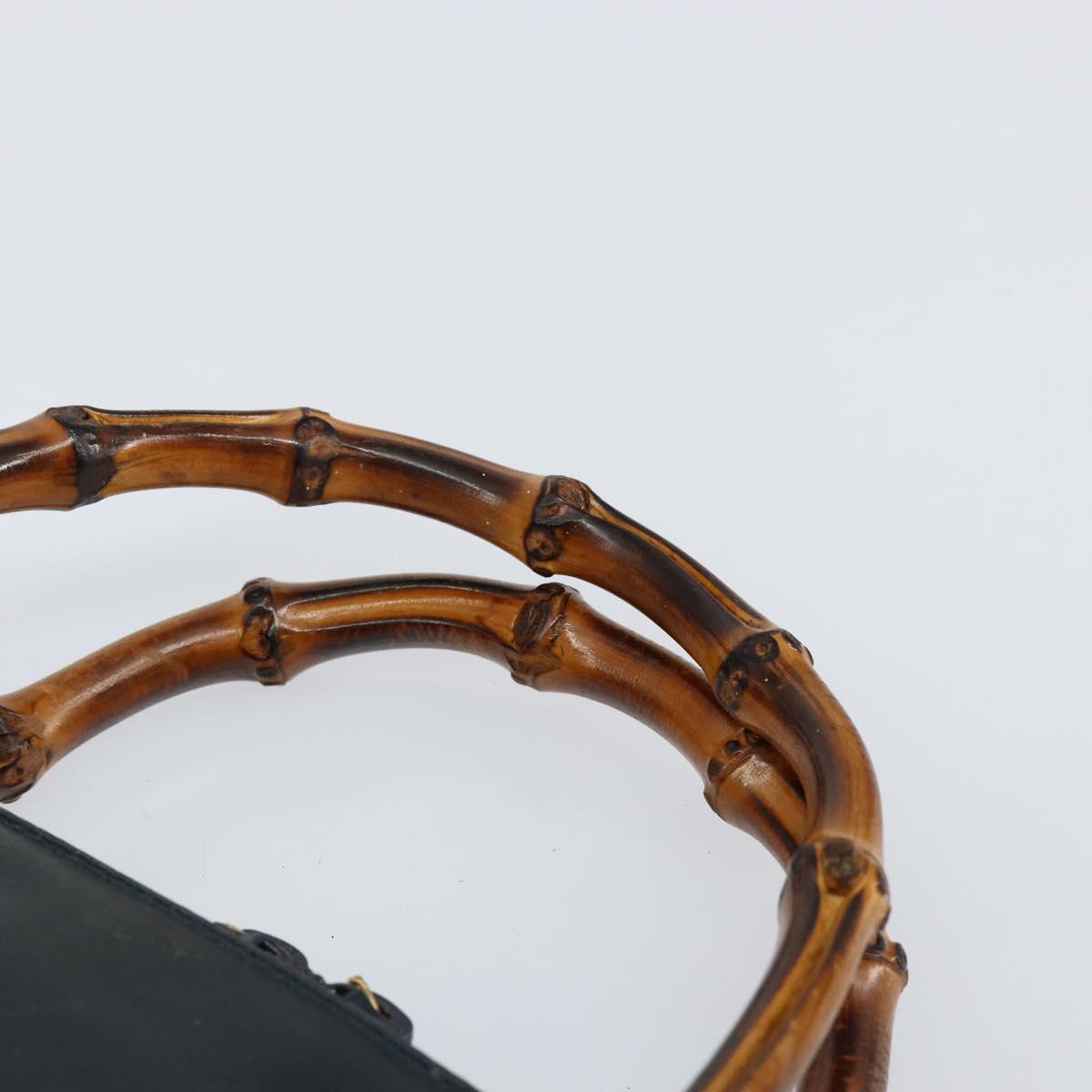 GUCCI Bamboo Hand Bag Leather 2way Navy Gold 000 2058 0290 0 Auth 145765