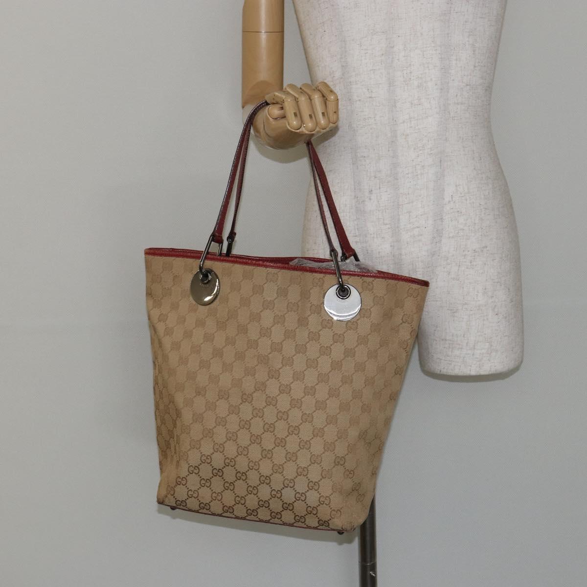 GUCCI GG Canvas Tote Bag Beige Silver 120836 Auth 145766