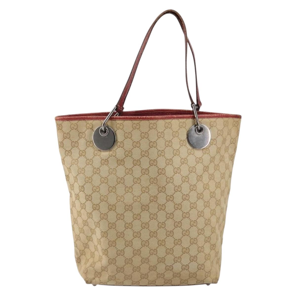 GUCCI GG Canvas Tote Bag Beige Silver 120836 Auth 145766