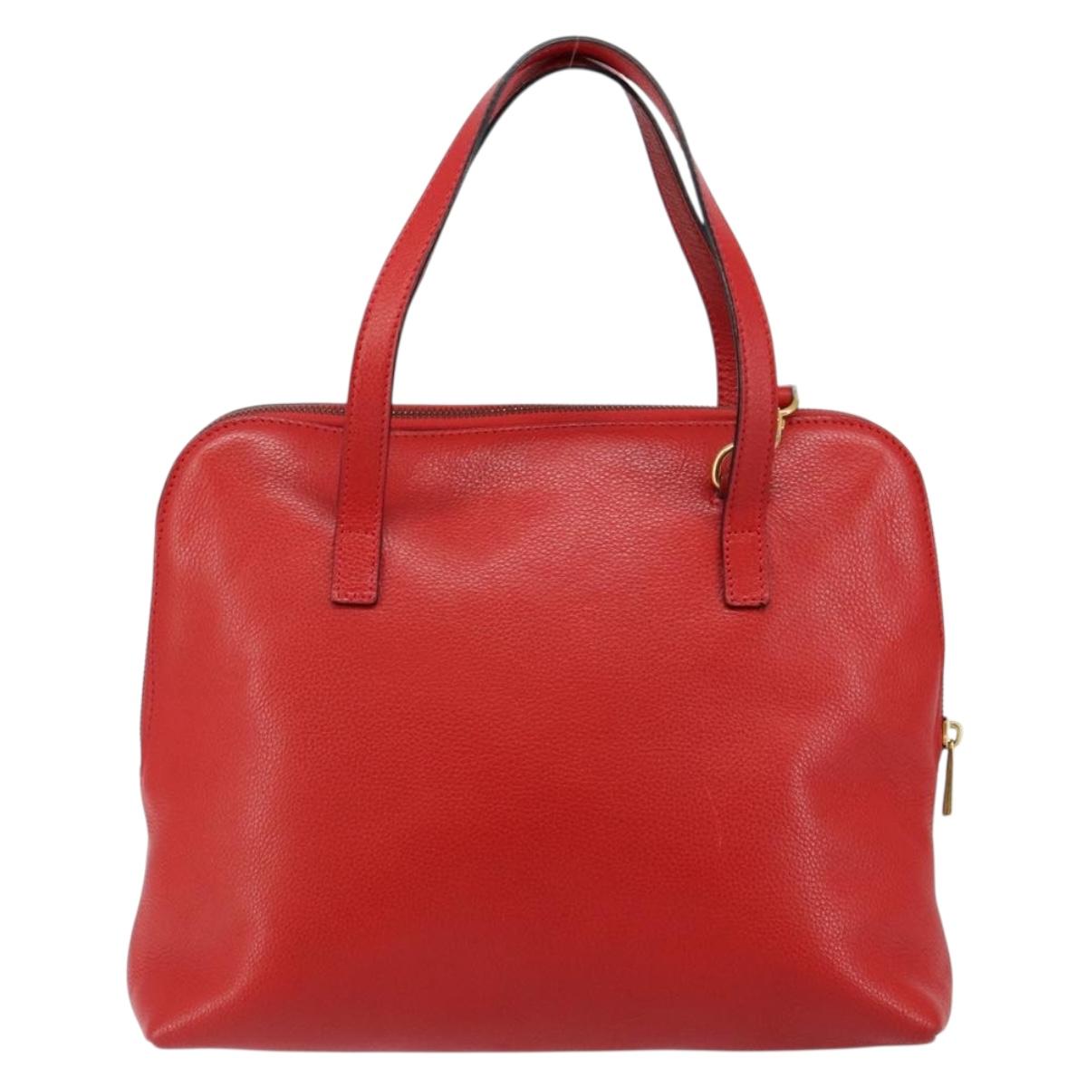 CELINE Circle Hand Bag Leather 2way Red Auth 145769