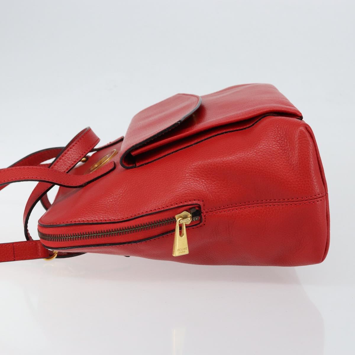 CELINE Circle Hand Bag Leather 2way Red Auth 145769