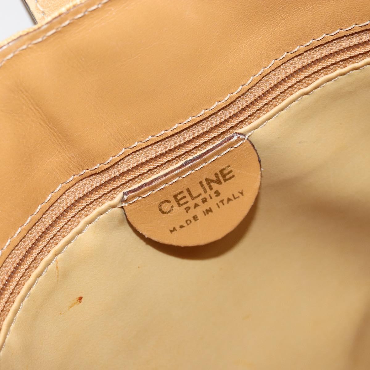 CELINE Circle Shoulder Bag Canvas Leather Beige Auth 145770