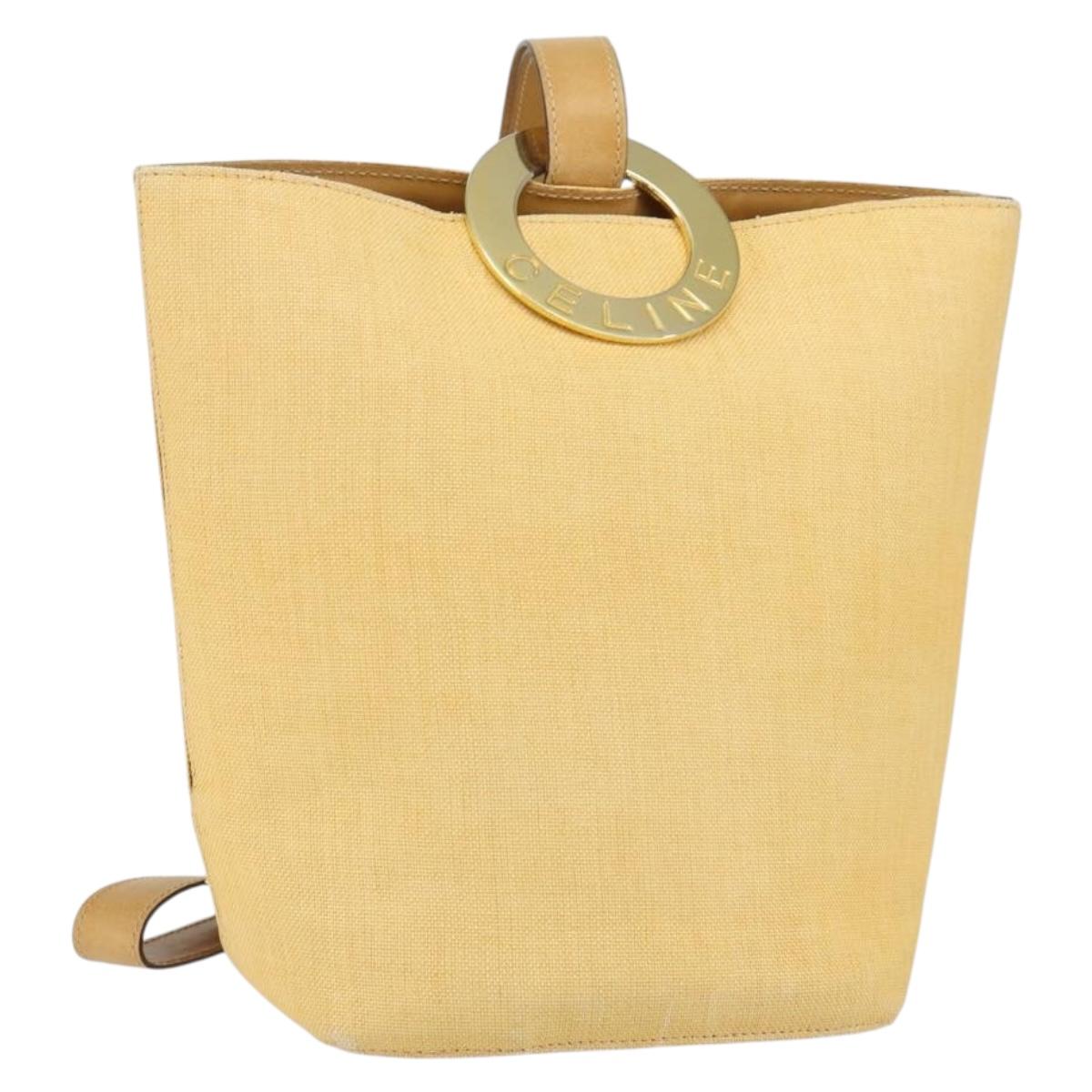 CELINE Circle Shoulder Bag Canvas Leather Beige Auth 145770