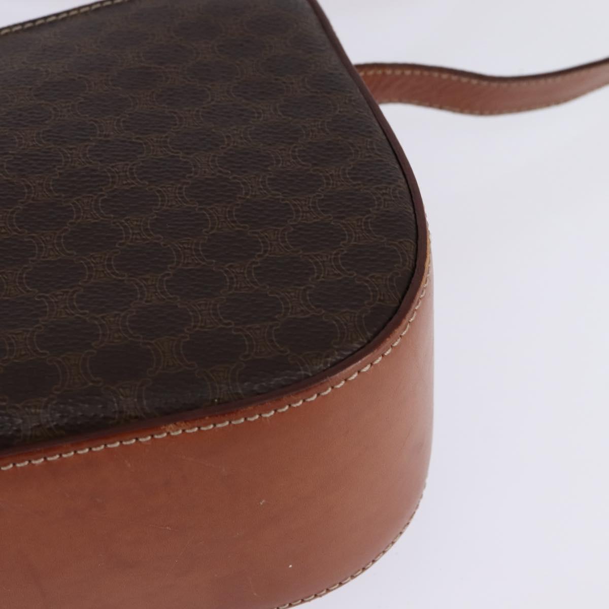 CELINE Macadam Canvas Shoulder Bag PVC Leather Brown Gold Auth 145772