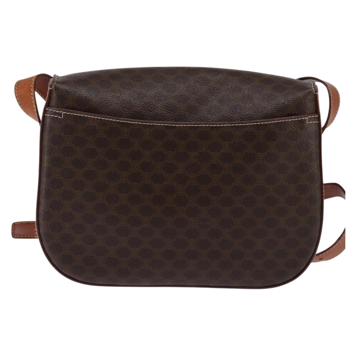 CELINE Macadam Canvas Shoulder Bag PVC Leather Brown Gold Auth 145772