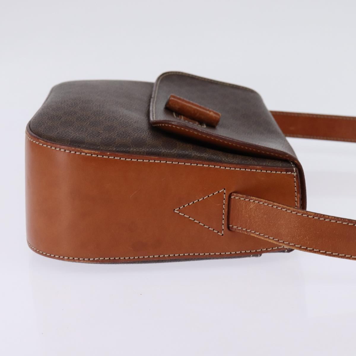 CELINE Macadam Canvas Shoulder Bag PVC Leather Brown Gold Auth 145772