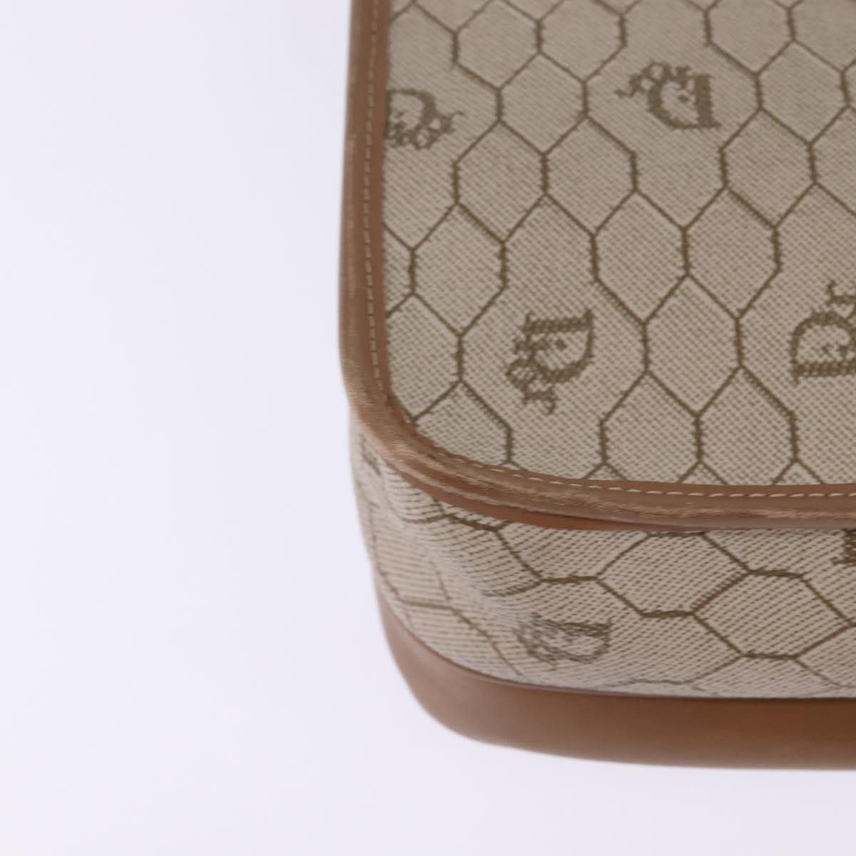Christian Dior Honeycomb Canvas Shoulder Bag PVC Beige Gold Auth 145774