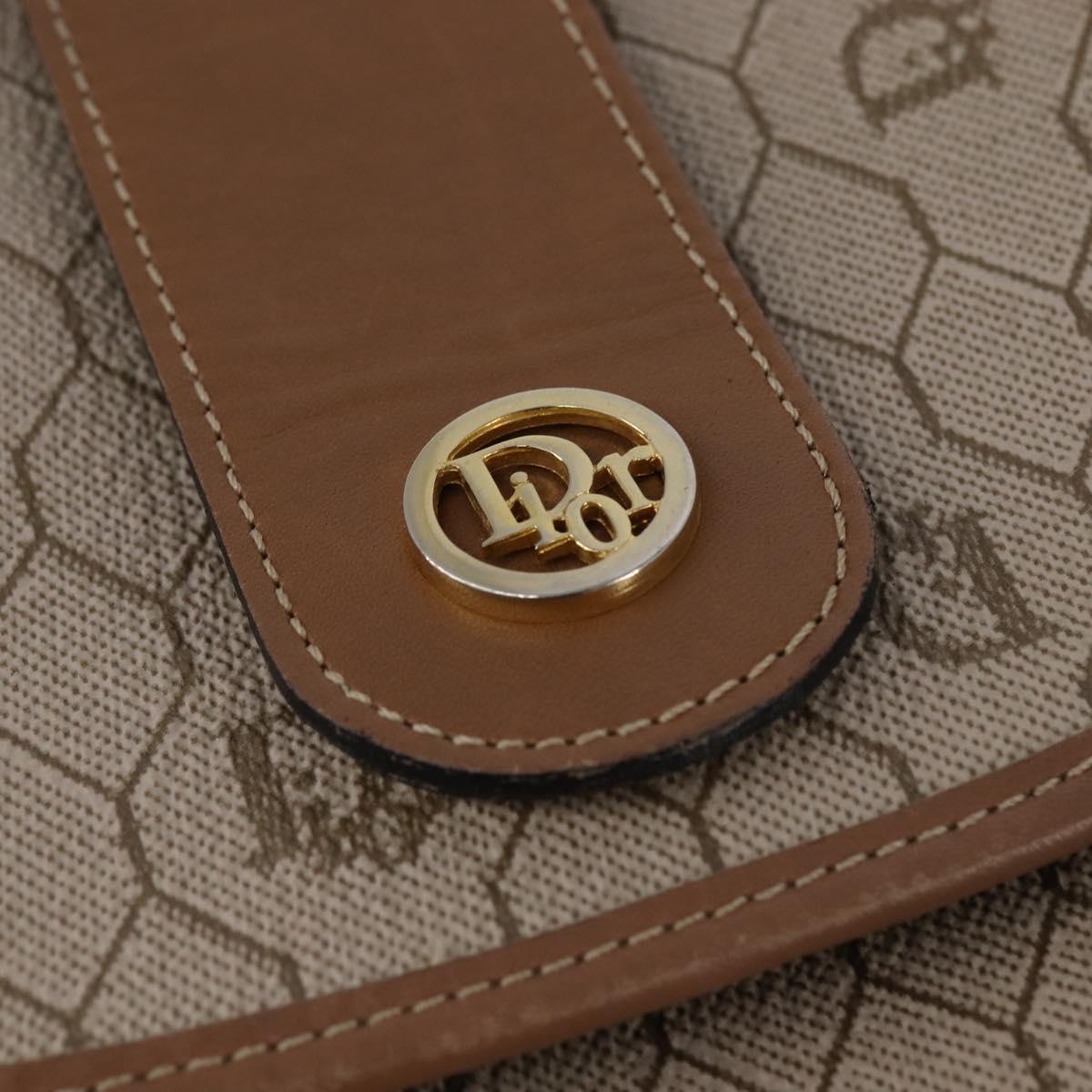 Christian Dior Honeycomb Canvas Shoulder Bag PVC Beige Gold Auth 145774