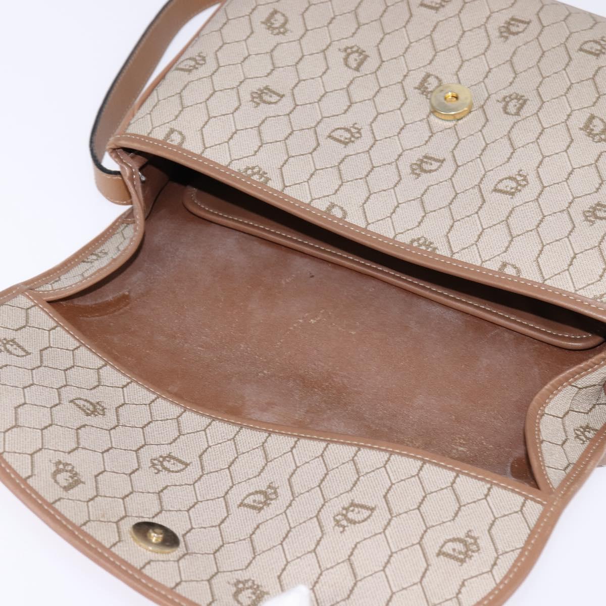 Christian Dior Honeycomb Canvas Shoulder Bag PVC Beige Gold Auth 145774