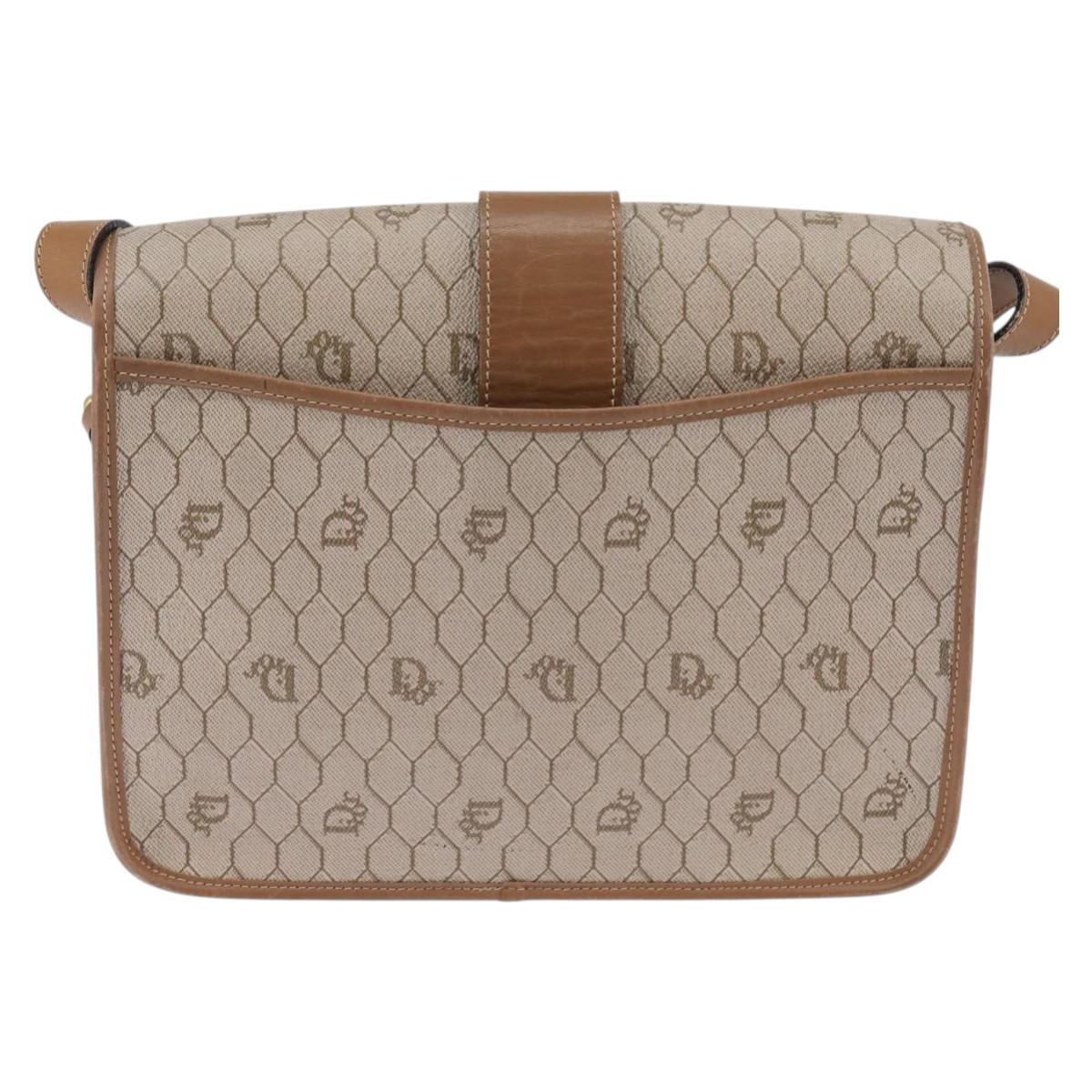 Christian Dior Honeycomb Canvas Shoulder Bag PVC Beige Gold Auth 145774