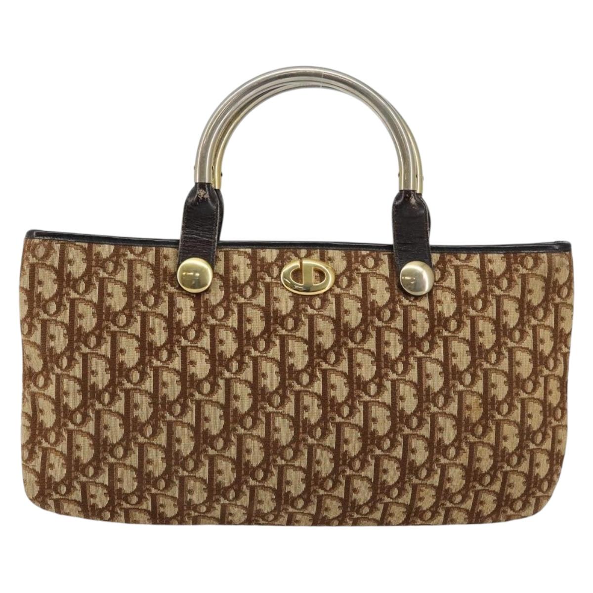 Christian Dior Trotter Canvas Tote Bag Brown Gold Auth 145775