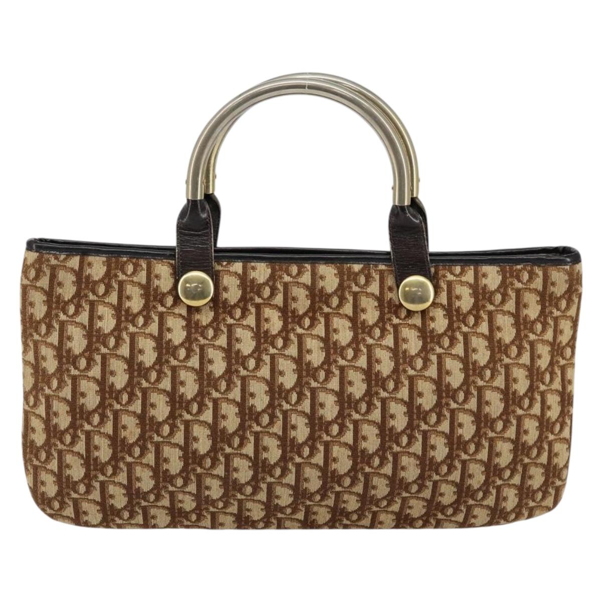 Christian Dior Trotter Canvas Tote Bag Brown Gold Auth 145775