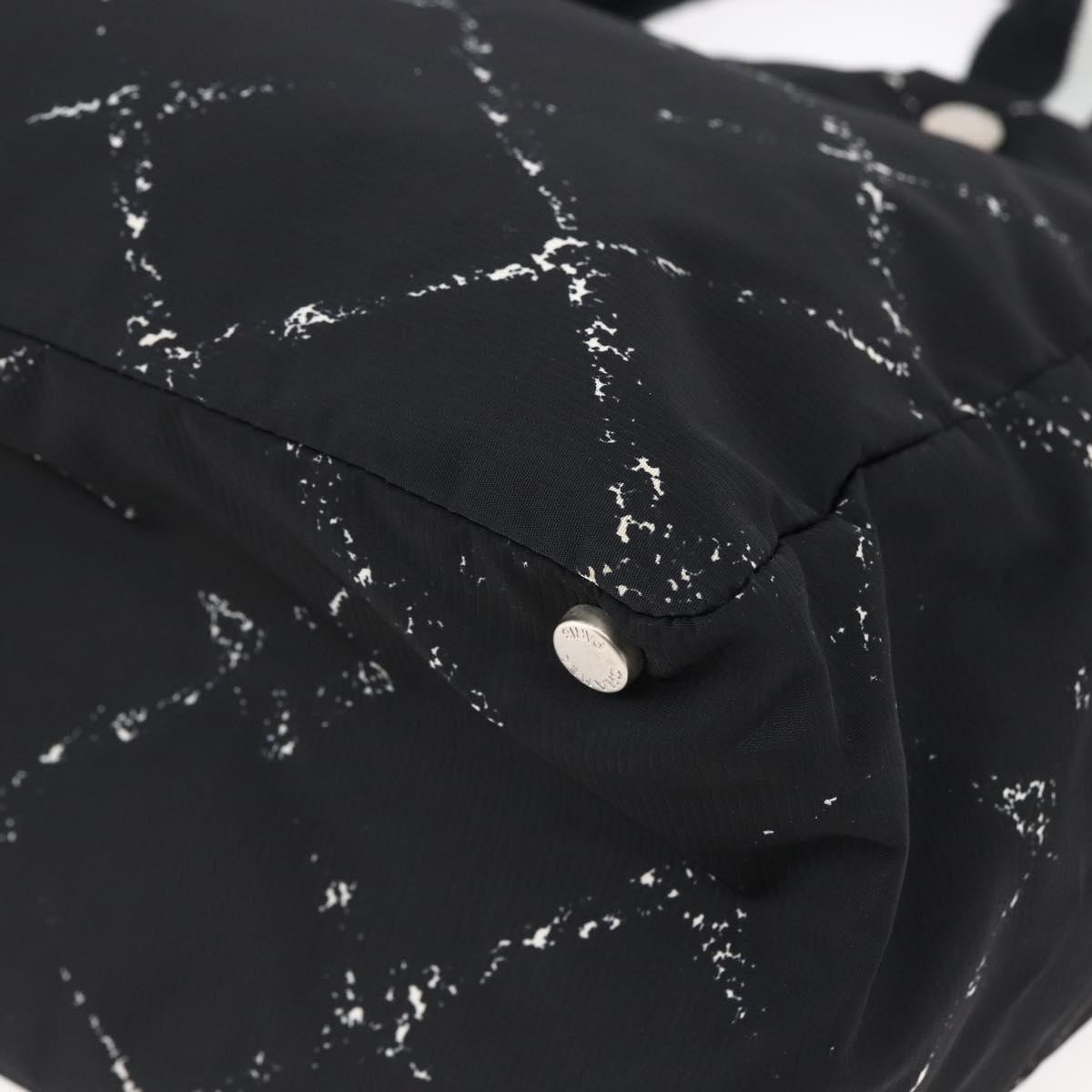 CHANEL Travel line Tote Bag Nylon Black White CC Auth 145777