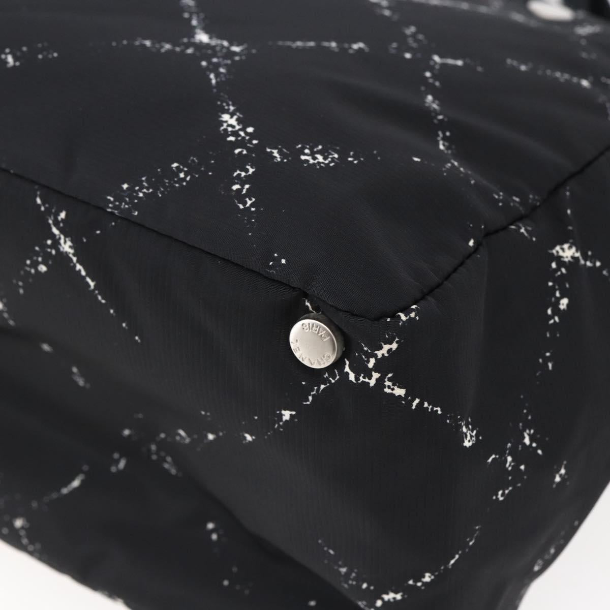 CHANEL Travel line Tote Bag Nylon Black White CC Auth 145777