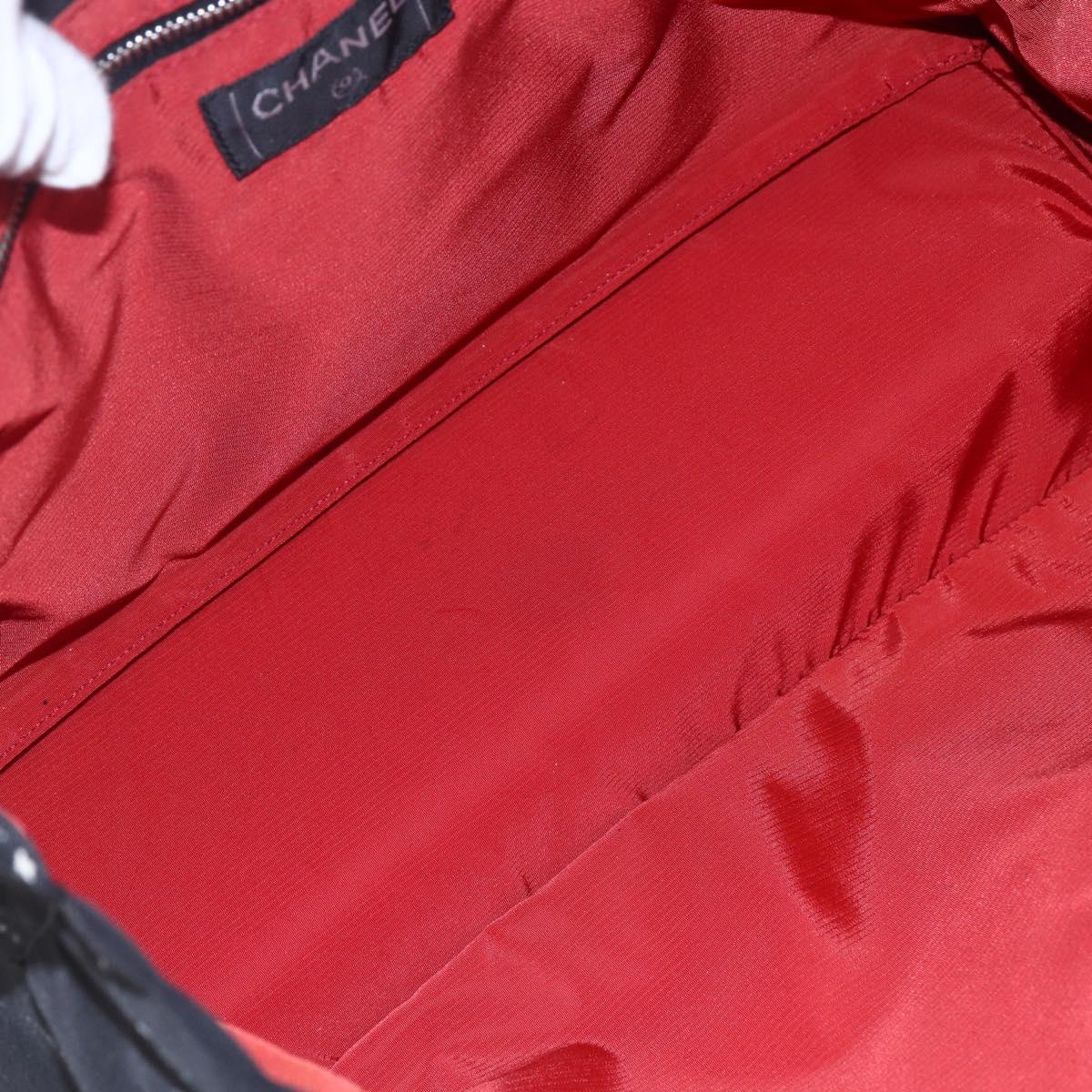 CHANEL Travel line Tote Bag Nylon Black White CC Auth 145777