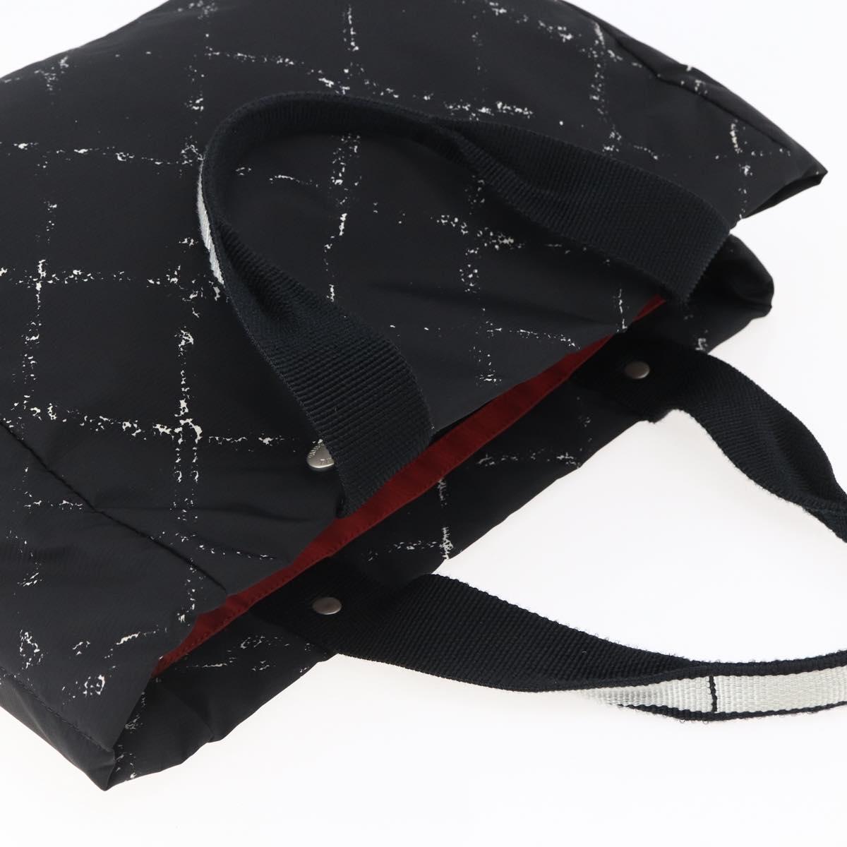 CHANEL Travel line Tote Bag Nylon Black White CC Auth 145777