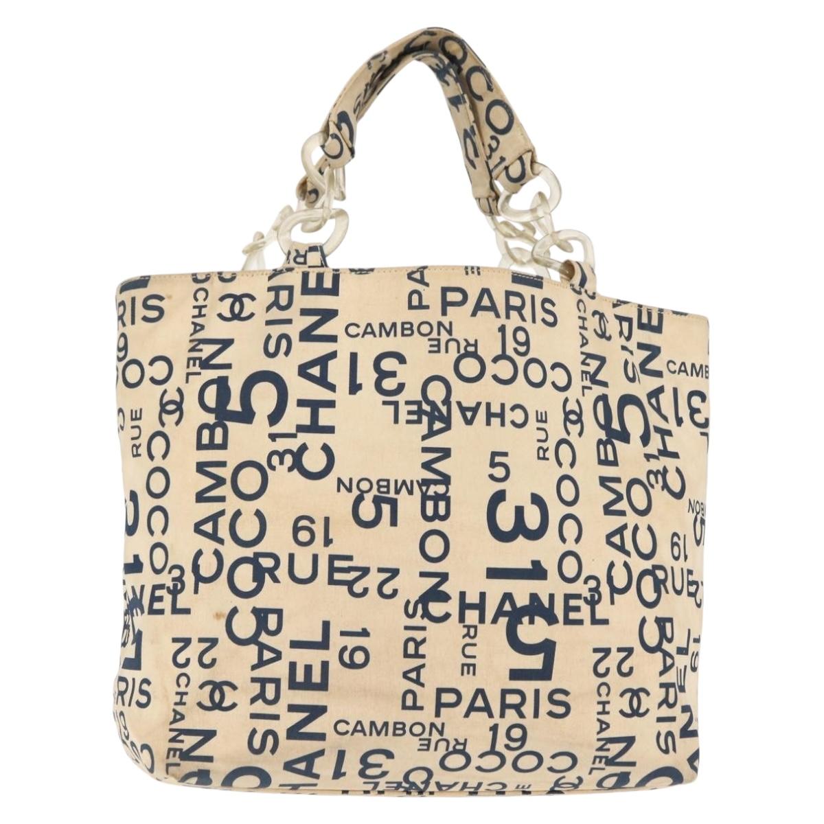 CHANEL Bysy line Tote Bag Canvas White CC Auth 145779