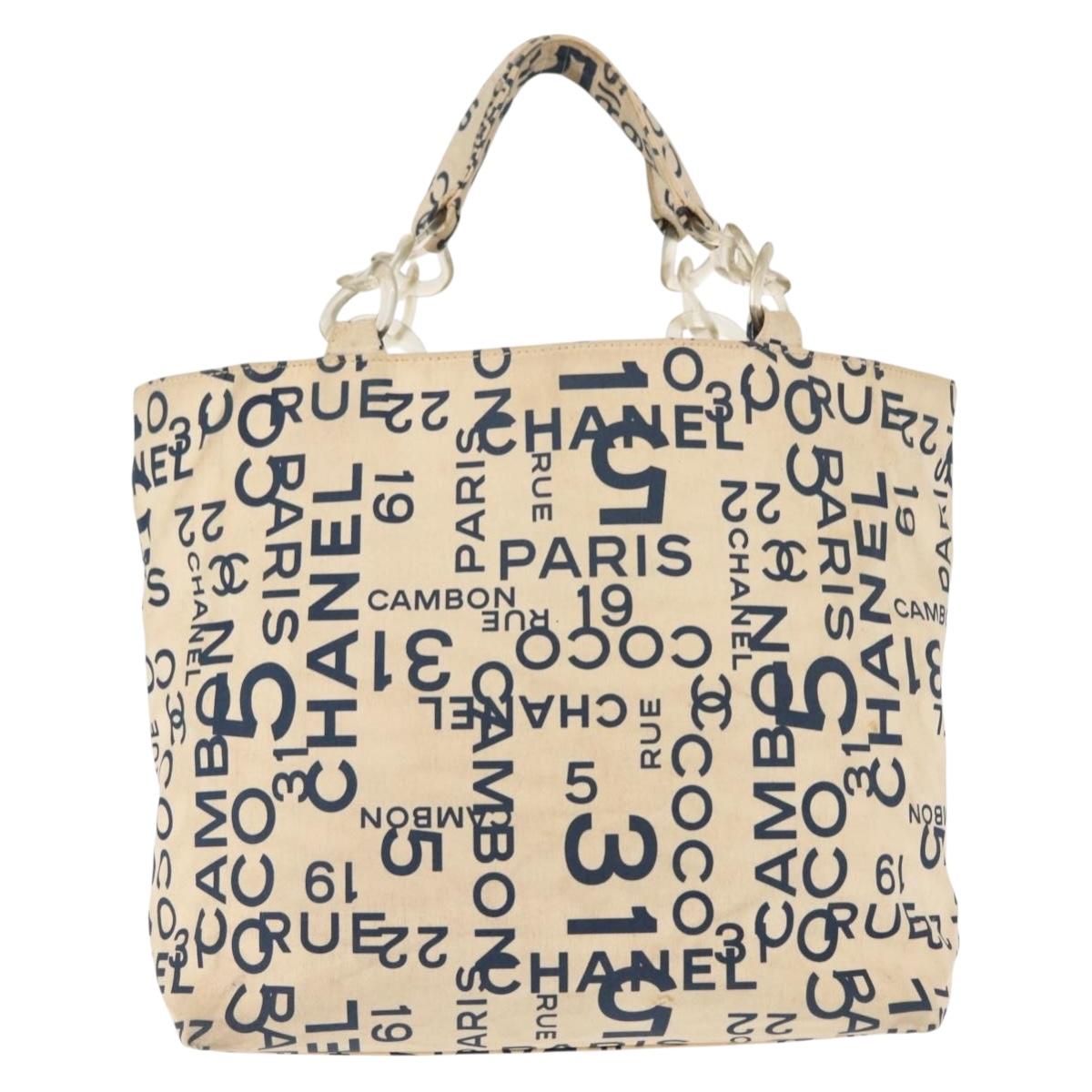 CHANEL Bysy line Tote Bag Canvas White CC Auth 145779