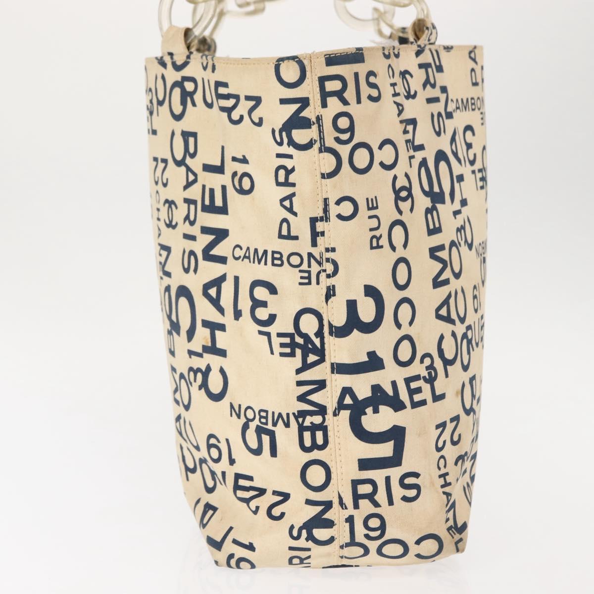 CHANEL Bysy line Tote Bag Canvas White CC Auth 145779