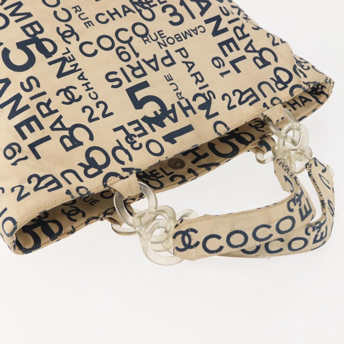 CHANEL Bysy line Tote Bag Canvas White CC Auth 145779